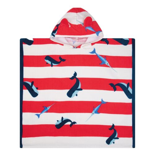 SE Strandponcho Rood Wit Walvis 65 x 65 cm