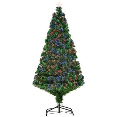Morres Wonen Kerstboom kunstkerstboom dennenboom LED-lichtvezelboom met metalen standaard, glasvezel kleurwisselaar, groen, 150 cm