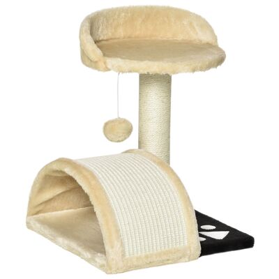 Morres Wonen krabpaal kattenboom met speelballen kattenkrabpaal sisaltouw krabpalen beige 35,5 x 37 x 46 cm