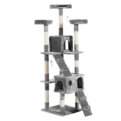 Morres Wonen Krabboom met Kattengrotladder XXL Krabpaal Klimboom Klimboom voor Katten Multi-Level Multi-Activity Center Grijs 50x50x170cm