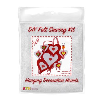 DIY Felt Sewing Kit Hanging Decoration Red Hearts - flat