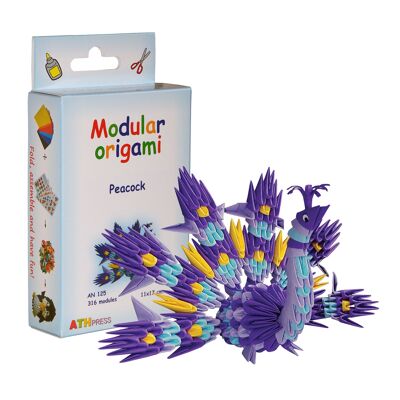 Kit para ensamblar pavo real de origami modular