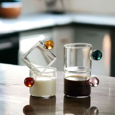 Tasses en verre expresso de 110 ml | Tasse à café à poignée boule