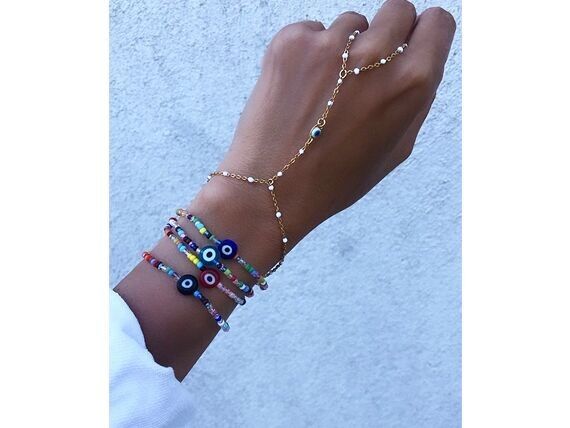 GIOIELLI DA MANO IN ACCIAIO INOSSIDABILE LUCKY EYE MODELLO CORFU IL GIOIELLO DA MANO IDEALE PER L'ESTATE