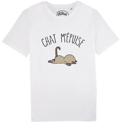 TSHIRT BLANC HOMME CHAT M'EPUISE