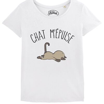 WOMEN'S WHITE TSHIRT CAT EXHAUSTED ME