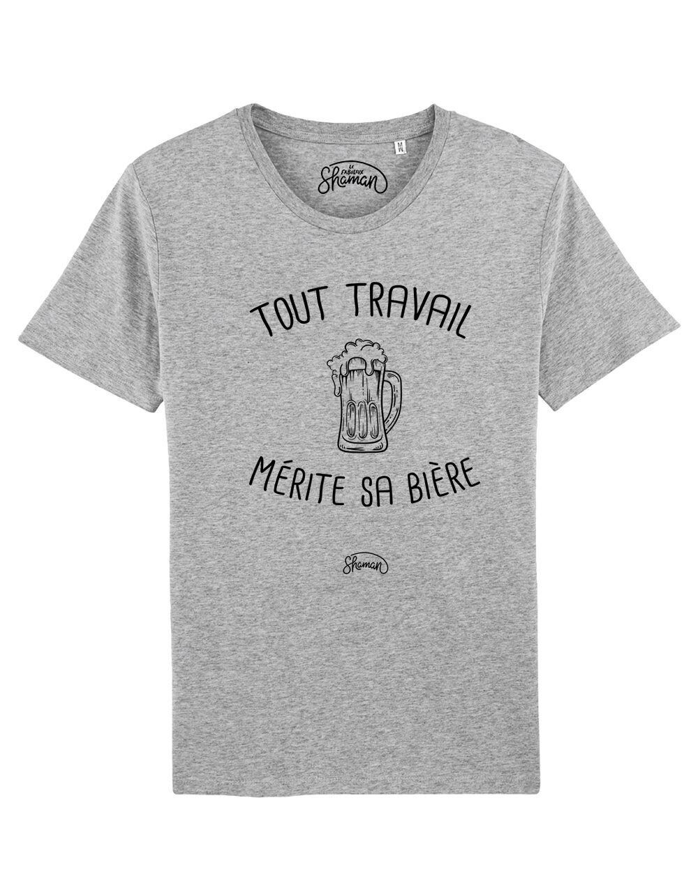 CHINESISCHER GRAUES T-SHIRT FÜR MÄNNER JEDE ARBEIT VERDIENT SEIN BIER