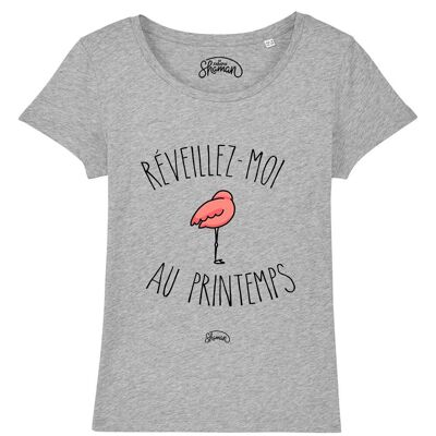 TSHIRT GRIS CHINE FEMME REVEILLEZ MOI AU PRINTEMPS