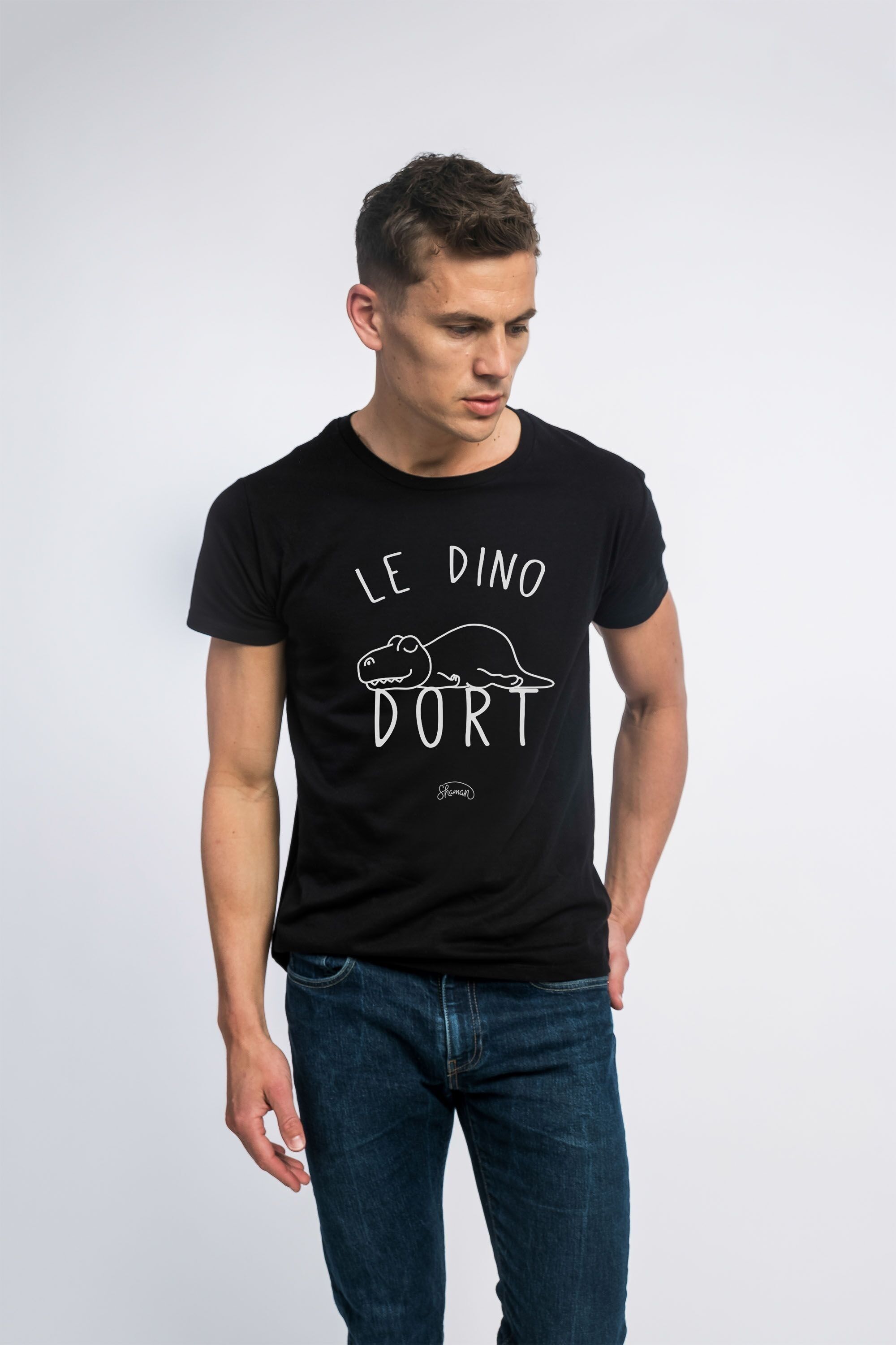 MEN'S BLACK TSHIRT THE DINO IS SLEEPING