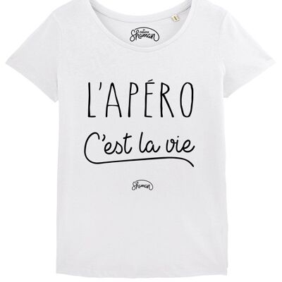 WEISSES DAMEN-T-Shirt „APERO IS LIFE“.