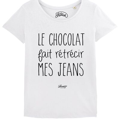 WOMEN'S WHITE TSHIRT CHOCOLATE MAKES MY JEANS SHRINK