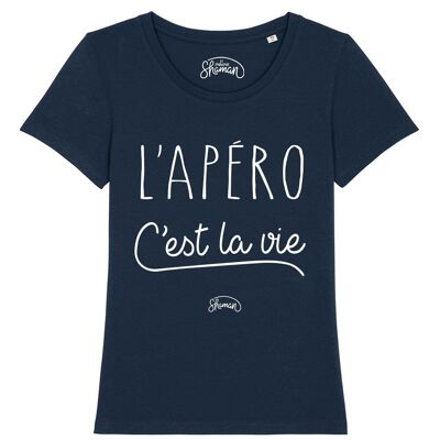 MARINEBLAUES DAMEN-T-Shirt „APERO IS LIFE“.