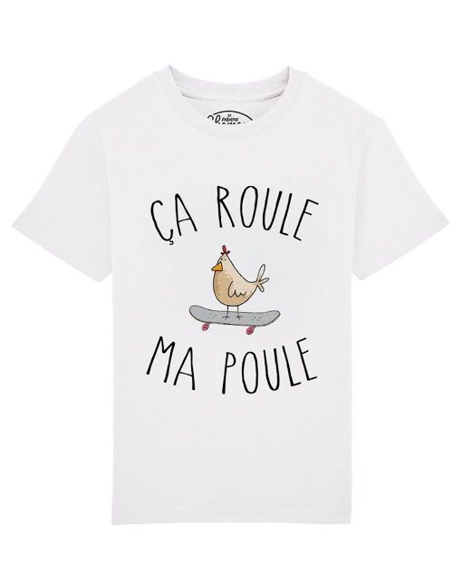 TSHIRT BLANC KID CA ROULE MA POULE