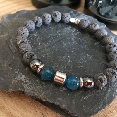 Men's lava stone and agate bracelet
