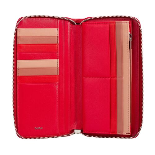 DUDU Women's zip around leather wallet red flame