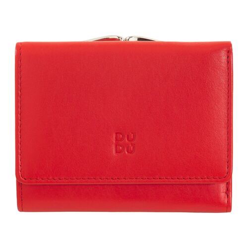 DUDU Women's leather compact wallet clic clac red flame