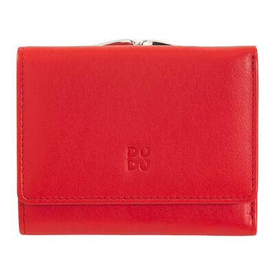 DUDU Portefeuille compact femme cuir clic clac rouge flamme