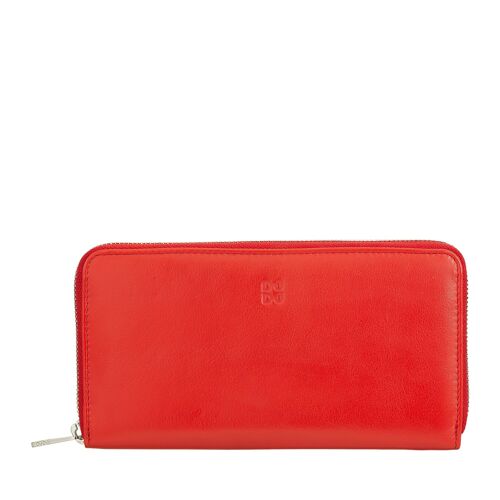 DUDU Women's leather wallet zip around red flame