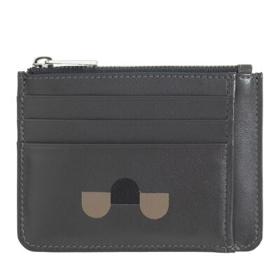 DUDU Small leather credit card holder zipper anthracite mosa