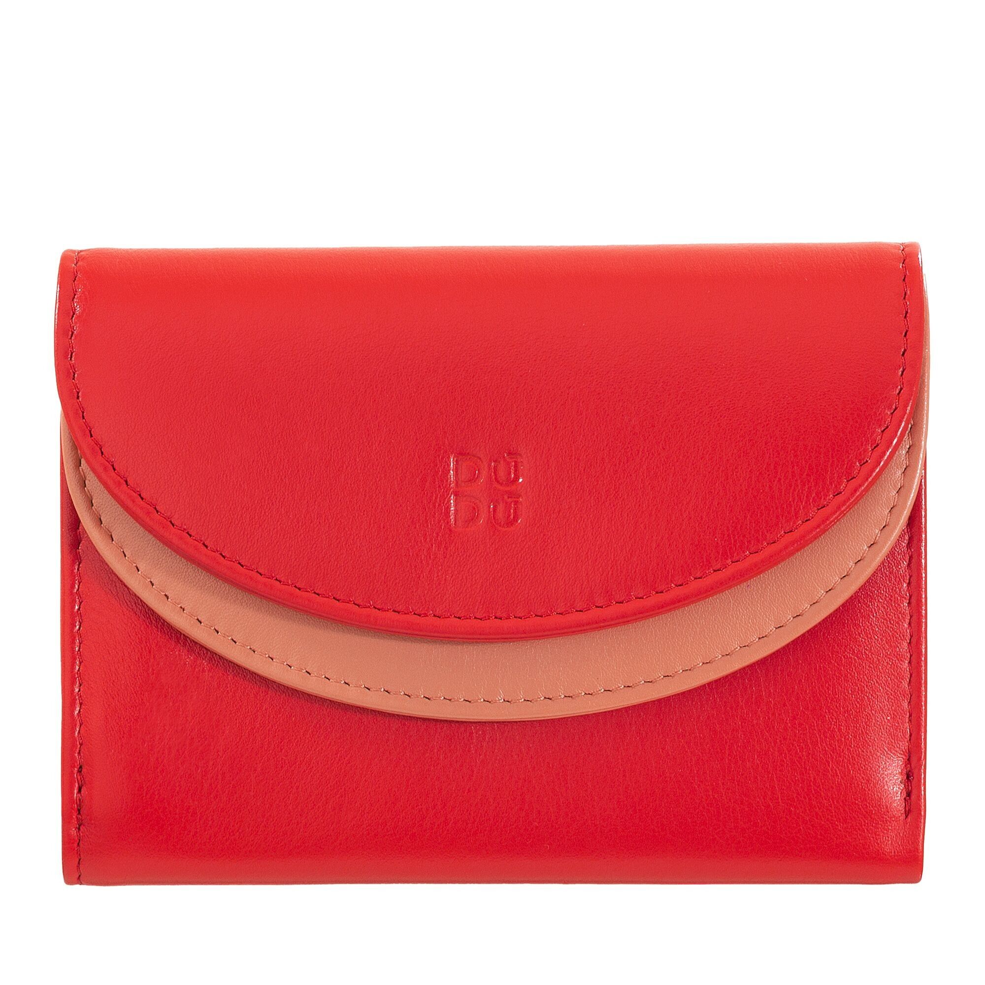 DUDU Portefeuille femme en cuir double rabat rouge flamme