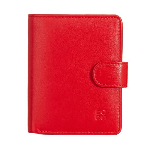 DUDU Small women's leather wallet button closure red flame