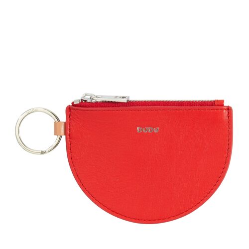 DUDU Slim leather coin purse keyring zipped red flame