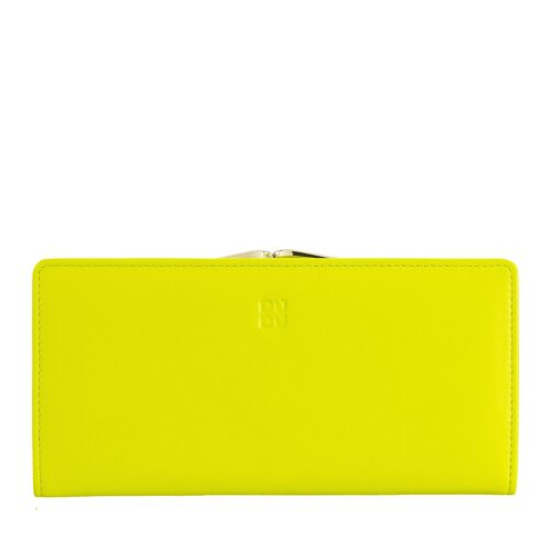 DUDU Large women's leather wallet click clasp lime