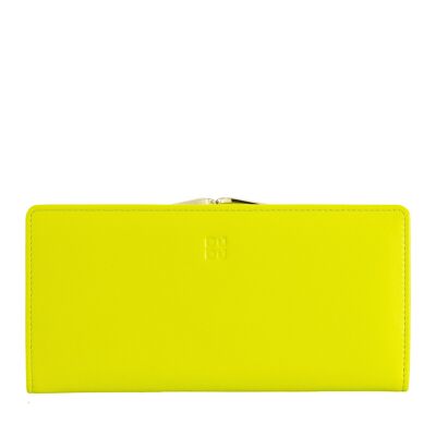 DUDU Grand portefeuille femme en cuir fermoir clic citron vert