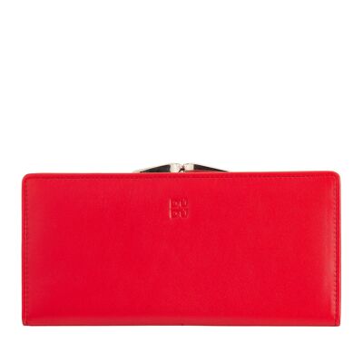DUDU Large women's leather wallet click clasp red flame