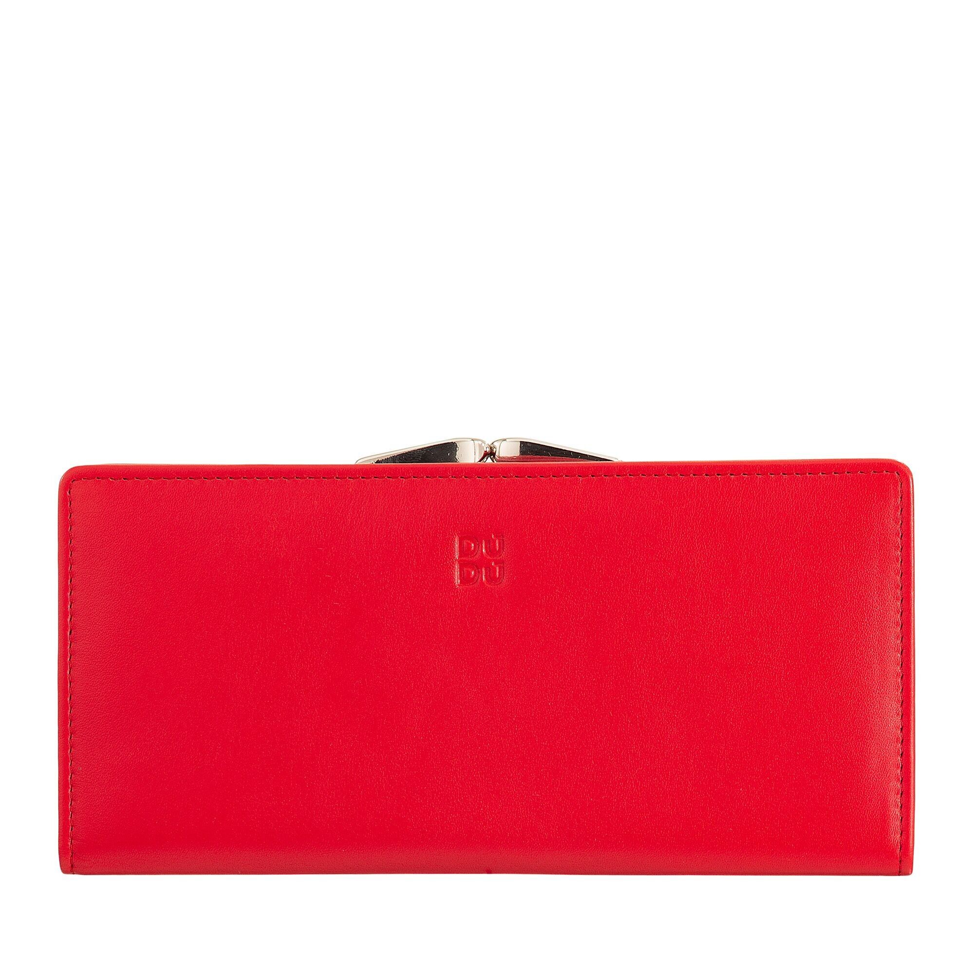 DUDU Large women's leather wallet click clasp red flame