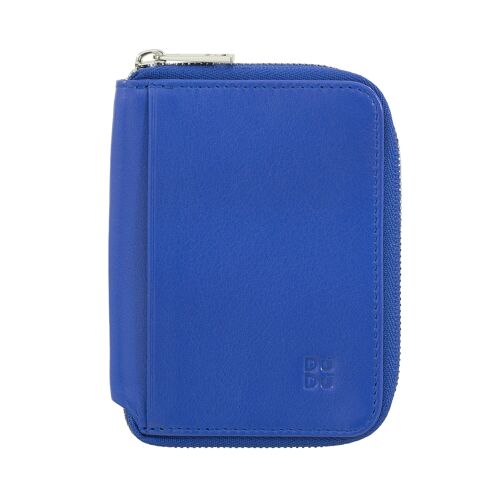 DUDU Small leather men's RFID wallet zipper cornflower blue