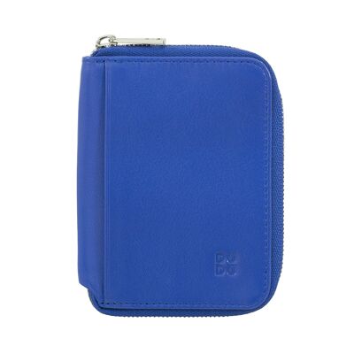 DUDU Small leather men's RFID wallet zipper cornflower blue