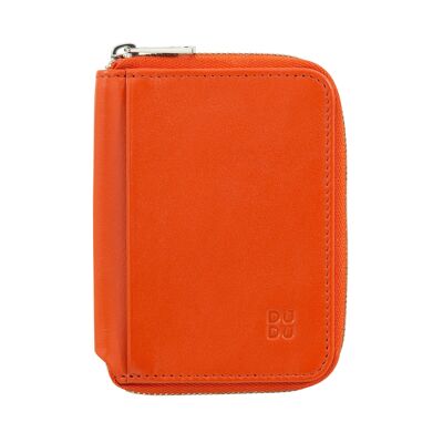 DUDU Petit portefeuille RFID homme en cuir zippé autour orange