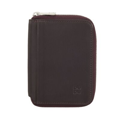 DUDU Petit portefeuille RFID homme en cuir zippé bordeaux foncé