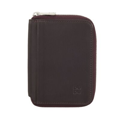 DUDU Small leather men's RFID wallet zipper dark burgundy