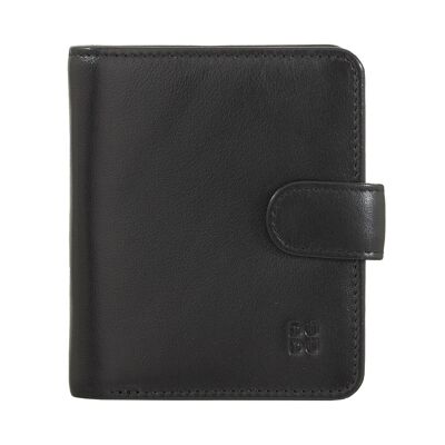 DUDU Small women's leather wallet with snap black rose