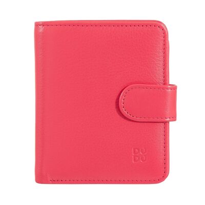 DUDU Small women's leather wallet with snap raspberry