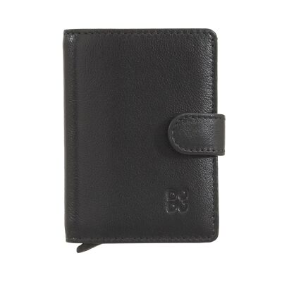 DUDU Porta carte da uomo in pelle RFID mini portafoglio nero