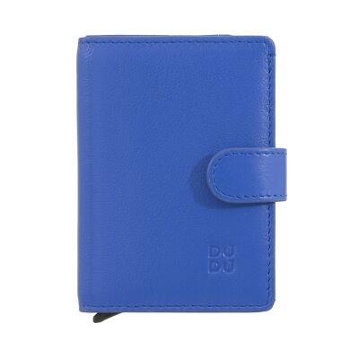 DUDU Tarjetero tarjetero mini cartera RFID de piel hombre azul aciano
