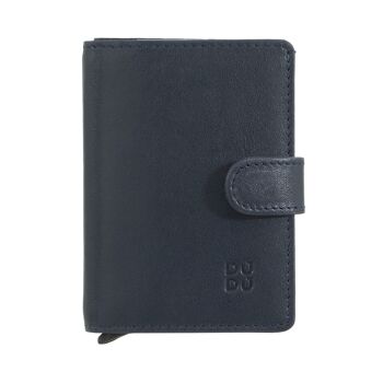 DUDU Leather mini portefeuille porte-cartes RFID pour homme en cuir marine 1