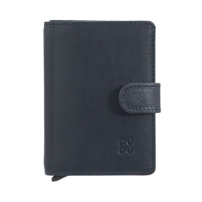 DUDU Porta carte da uomo in pelle RFID mini portafoglio blu navy