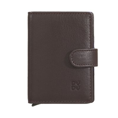 DUDU Porta carte da uomo in pelle RFID mini portafoglio bordeaux scuro