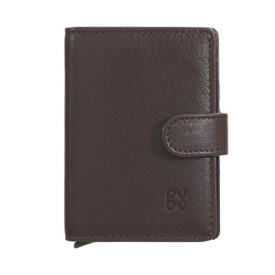 DUDU Leather men's RFID mini wallet cards case dark burgundy