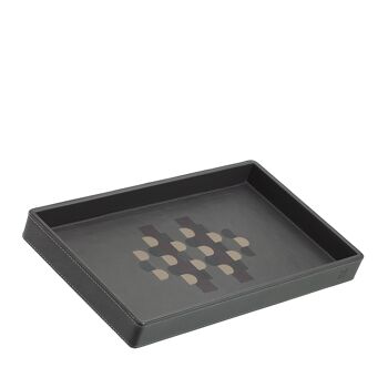 DUDU Plateau décoratif en bois en cuir mosaïque anthracite 1