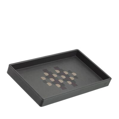 DUDU Wooden decorative tray in leather anthracite mosaic