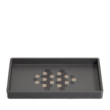 DUDU Plateau décoratif en bois en cuir mosaïque anthracite 2