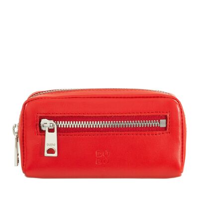 DUDU Leather key holder coin pouch zipped red flame