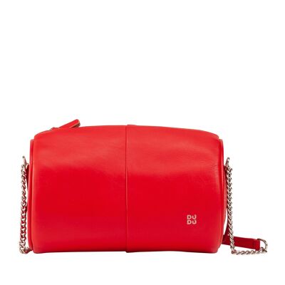 DUDU Damen-Leder-Fasstasche, kleine Schultertasche, rote Flamme