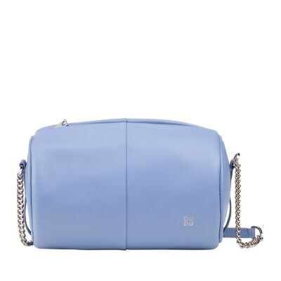 DUDU Damen-Leder-Fasstasche, kleine Schultertasche, pastellblau