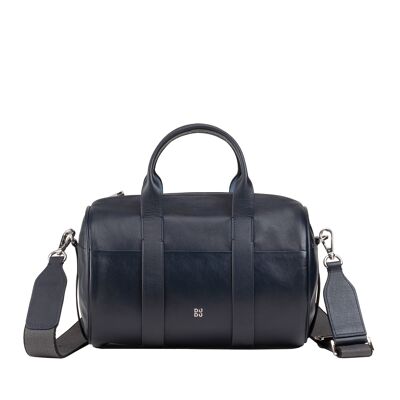 DUDU Large women's leather barrel bag handles navy